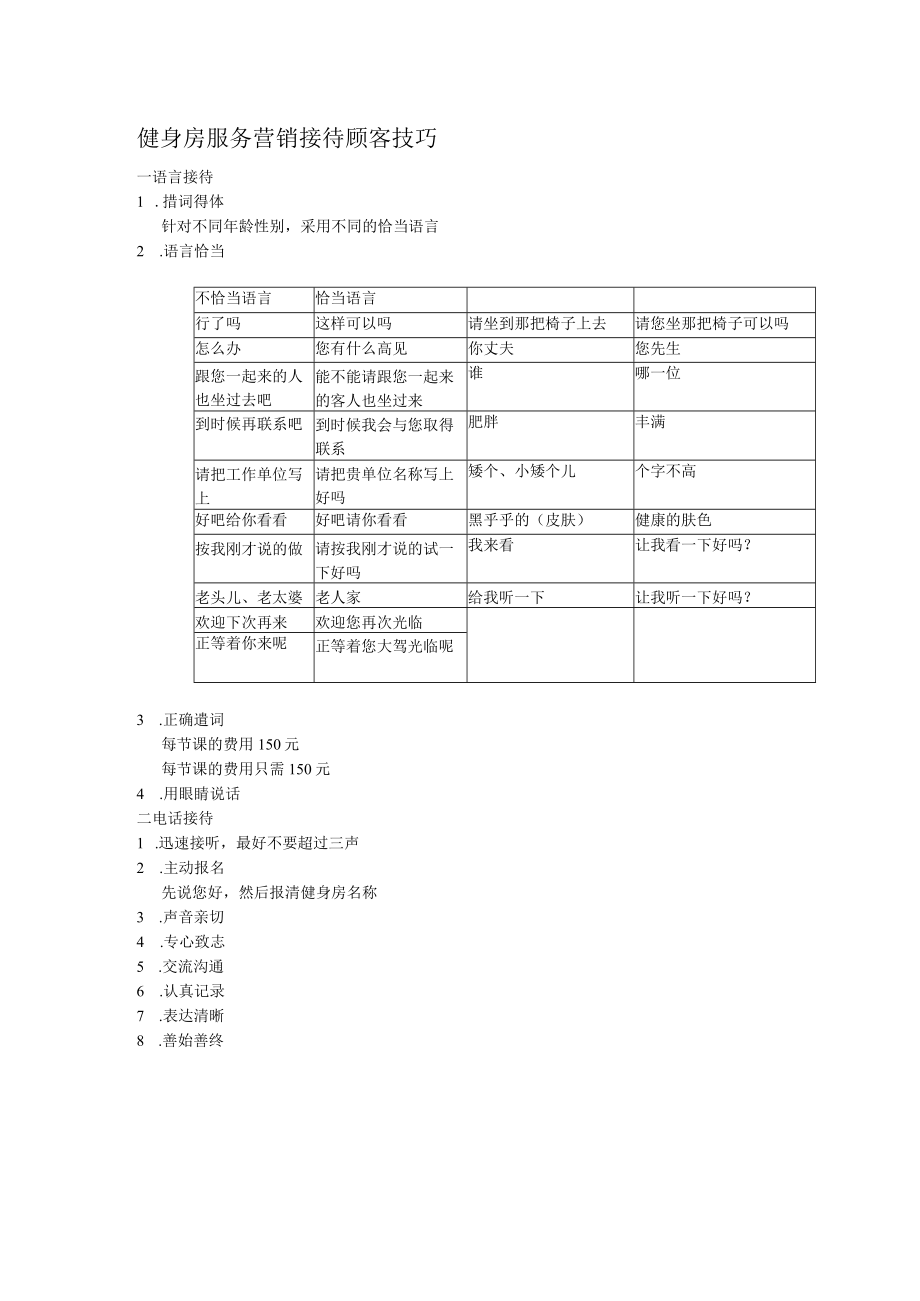 健身房服务营销接待顾客技巧.docx_第1页