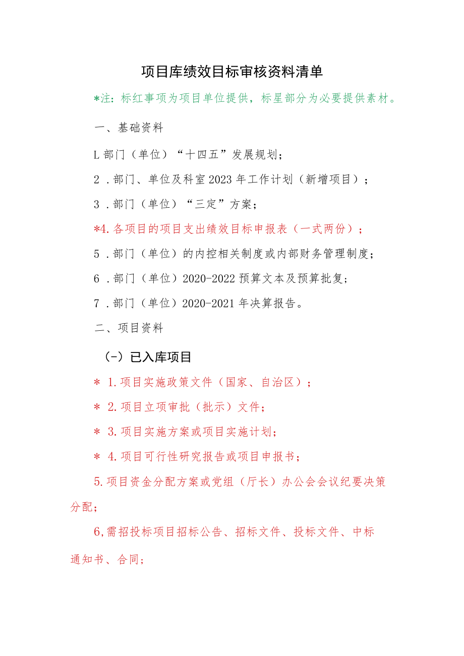 项目库绩效目标审核资料清单.docx_第1页