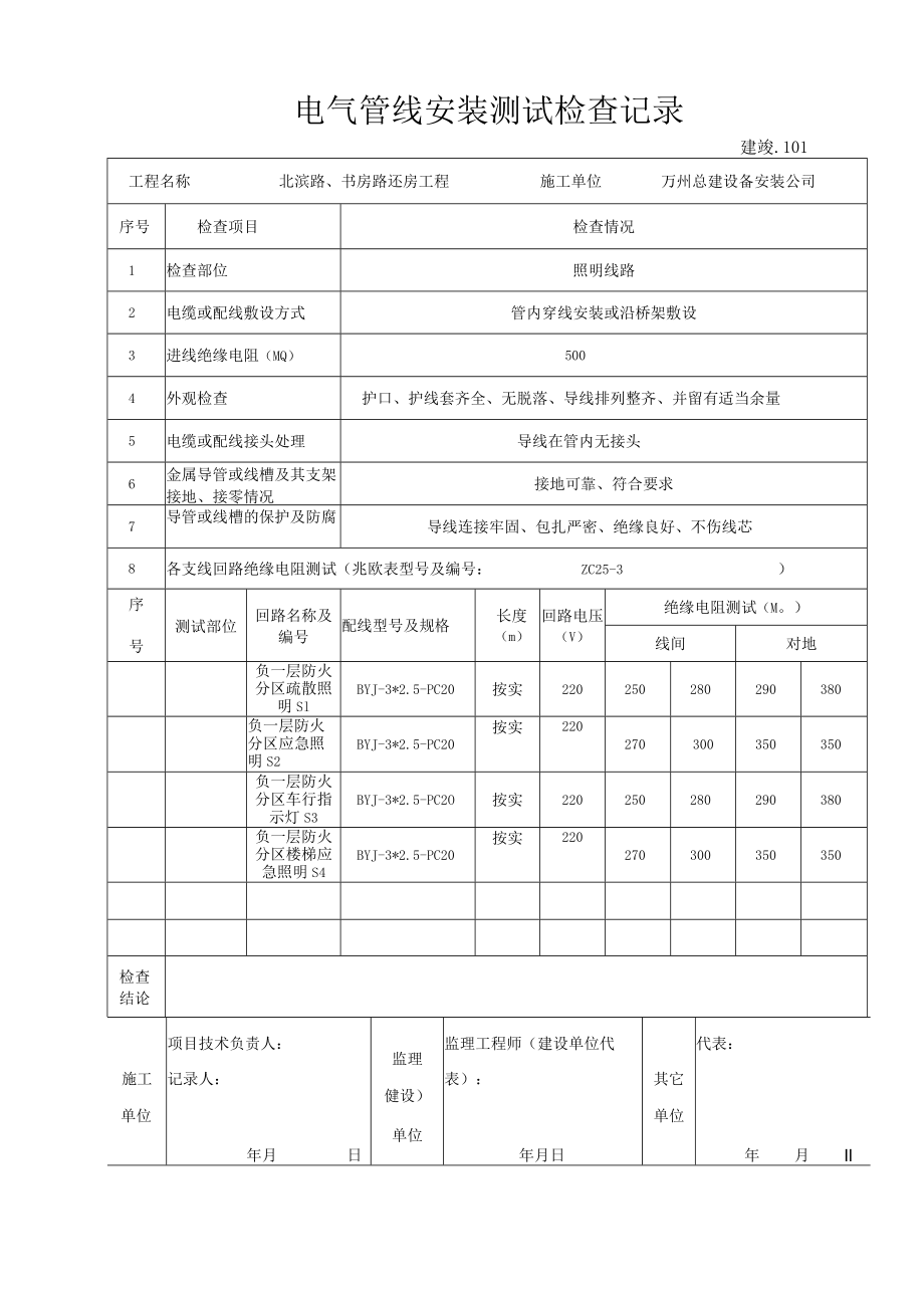 照明电气管线安装测试检查记录与照明工程验收记录表.docx_第2页