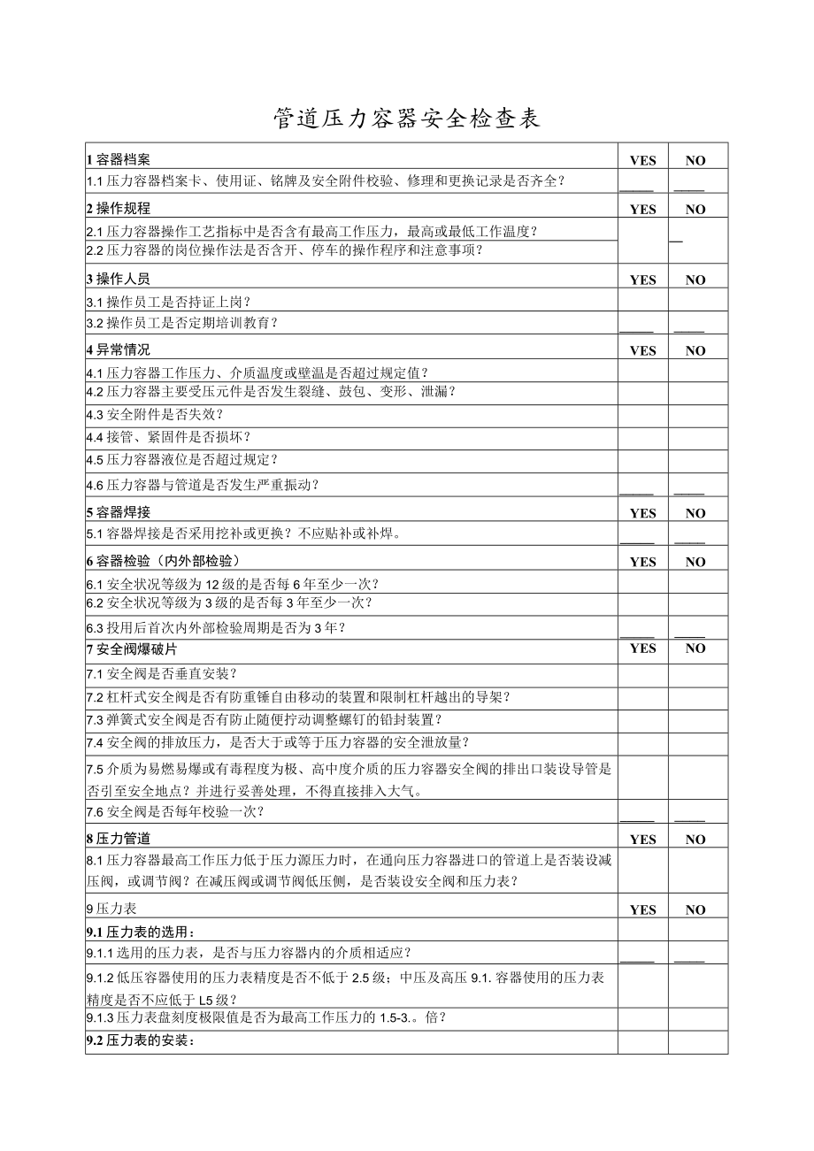 管道、压力容器检查表.docx_第1页