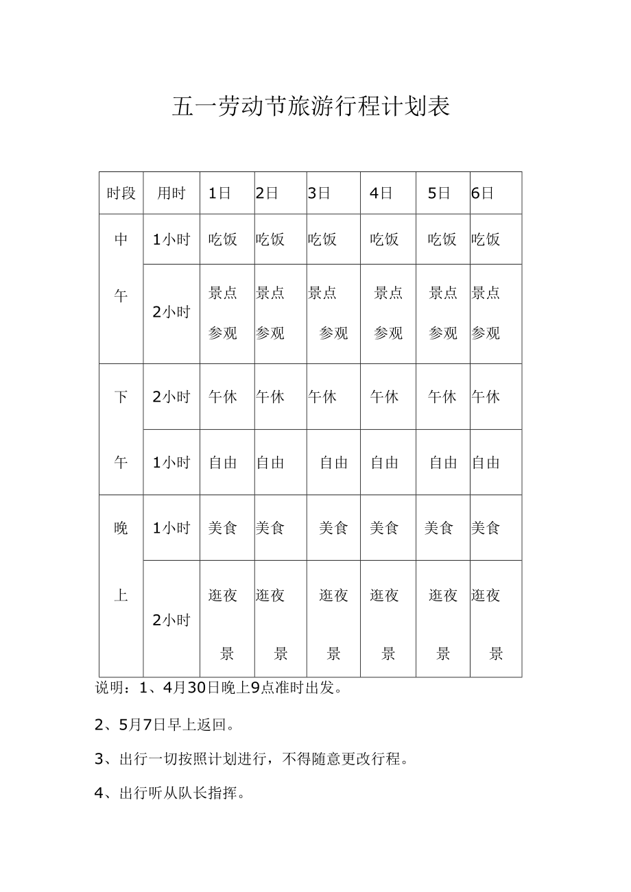 五一劳动节旅游行程计划表.docx_第1页