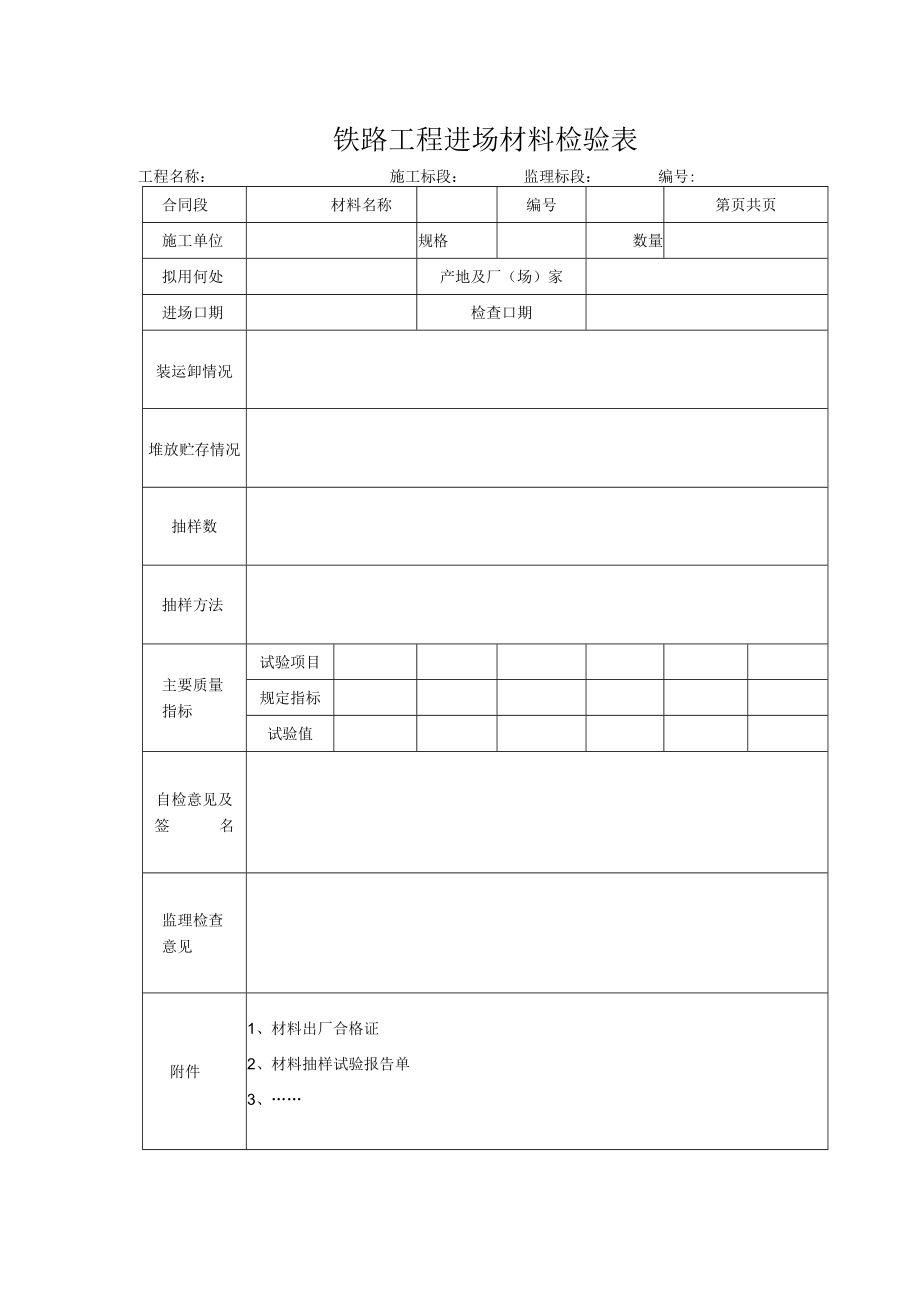 铁路工程进场材料检验表.docx_第1页