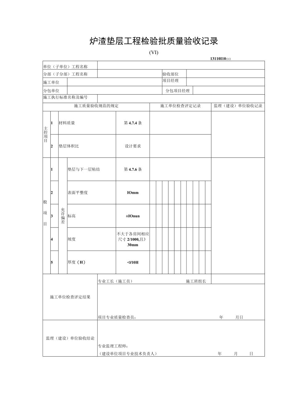 炉渣垫层工程检验批质量验收记录.docx_第1页