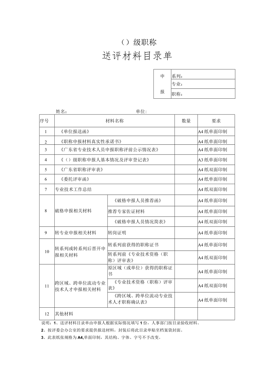 级职称送评材料目录单.docx_第1页