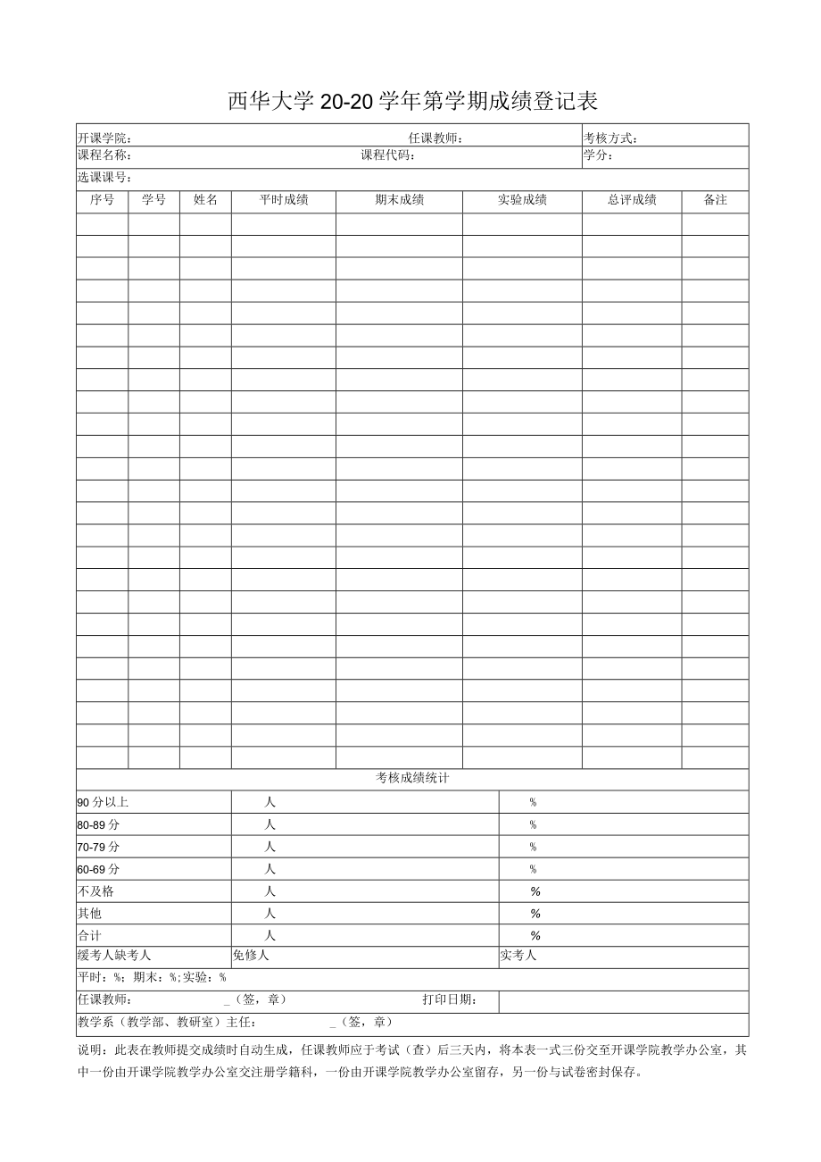 西华大学20-20学年第学期成绩登记表.docx_第1页