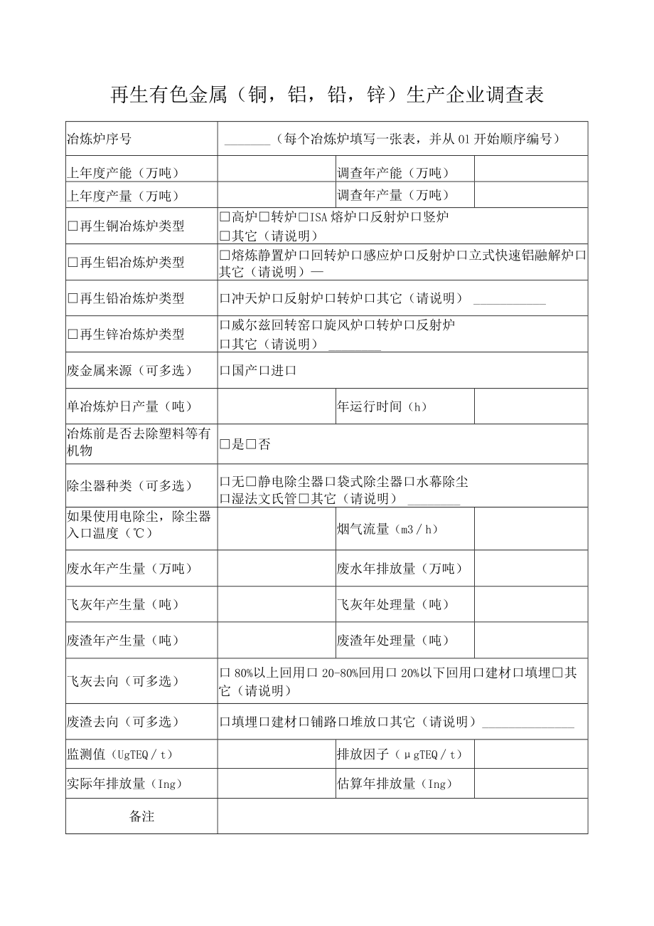 再生有色金属铜铝铅锌生产企业调查表.docx_第1页