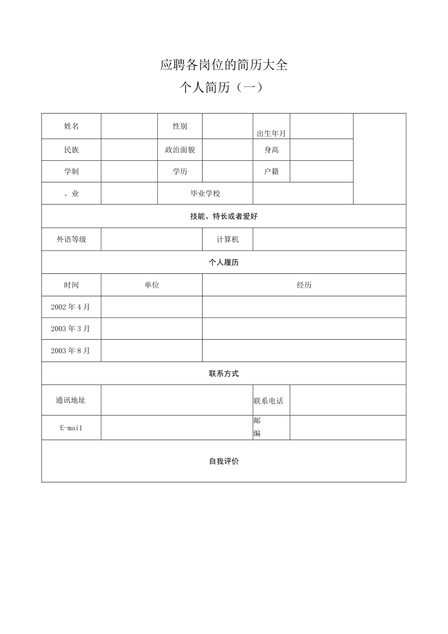 应聘各岗位的简历大全.docx_第1页