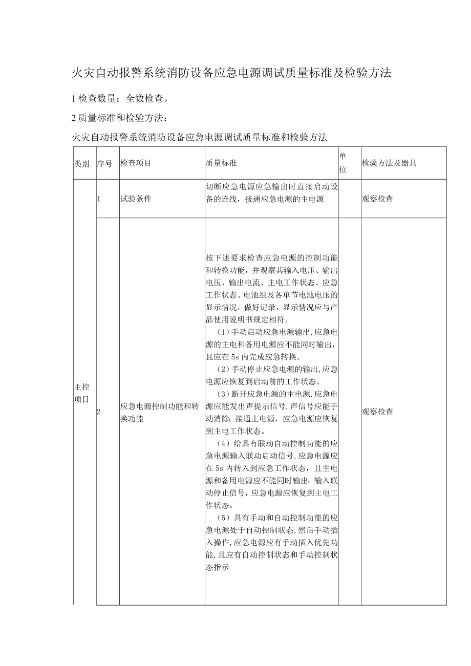 火灾自动报警系统消防设备应急电源调试质量标准及检验方法.docx_第1页