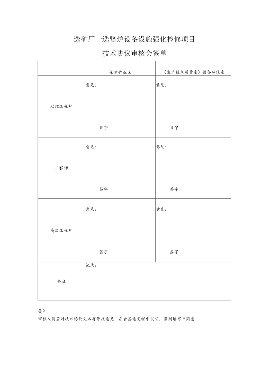 选矿厂一选竖炉设备设施强化检修项目技术协议审核会签单.docx_第1页