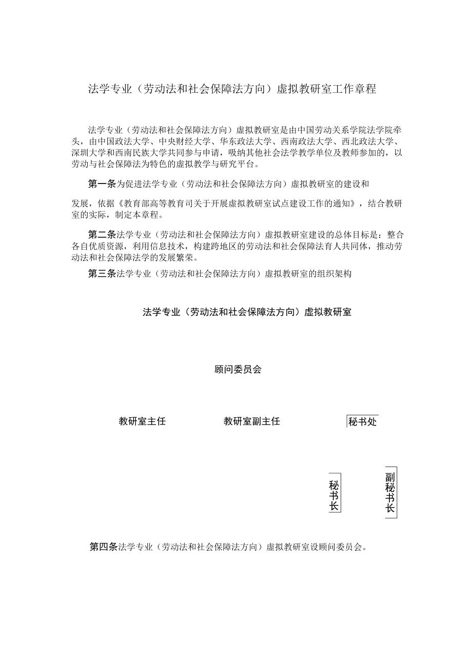 法学专业劳动法和社会保障法方向虚拟教研室工作章程.docx_第1页