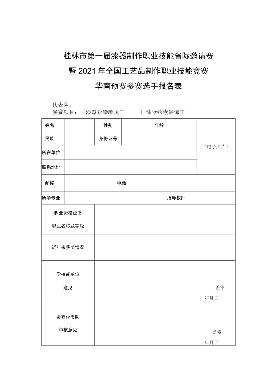 桂林市第一届漆器制作职业技能省际邀请赛暨2021年全国工艺品制作职业技能竞赛华南预赛参赛代表队花名册.docx_第2页