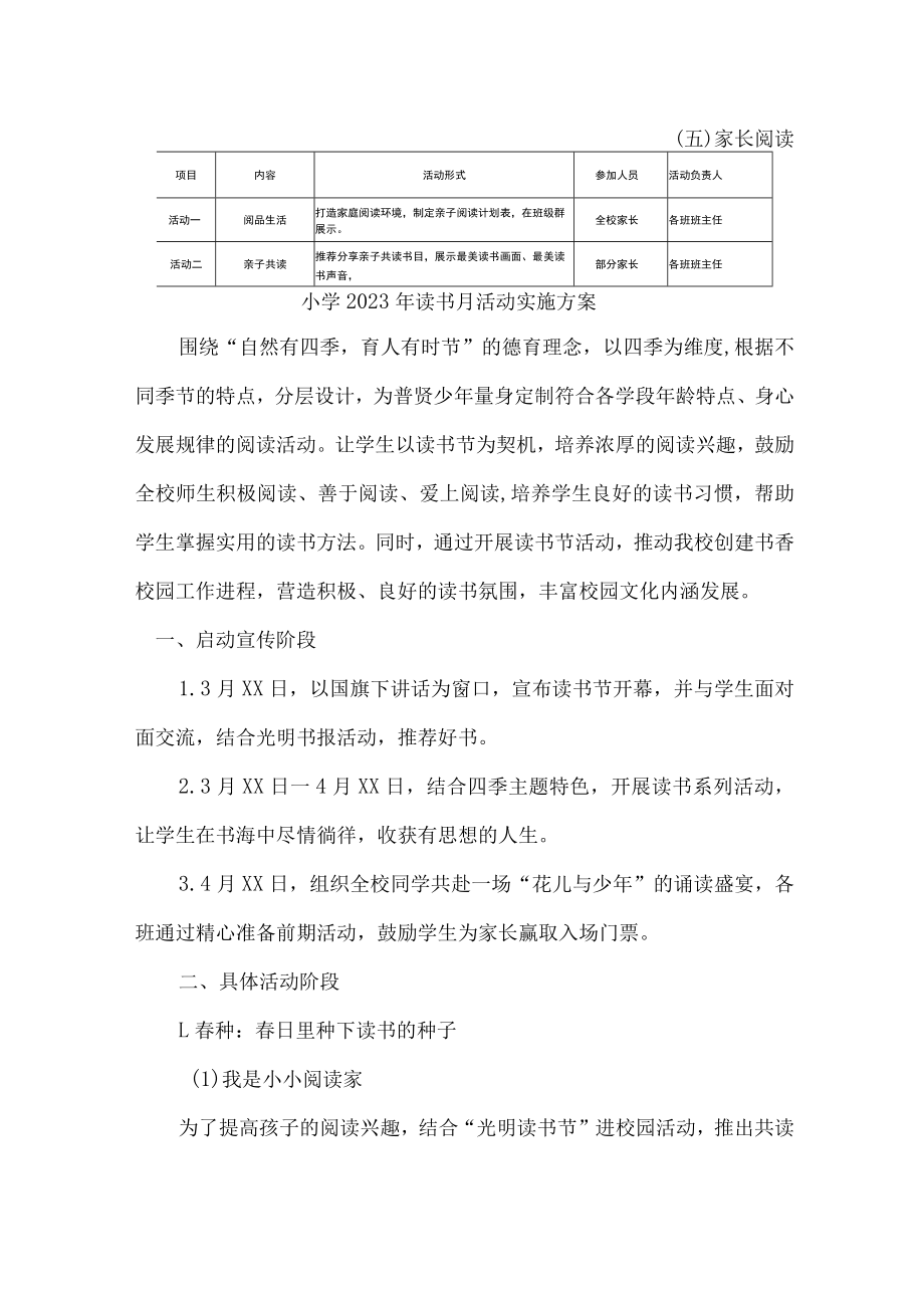 城区学校2023年开展读书月活动实施方案 汇编7份.docx_第1页