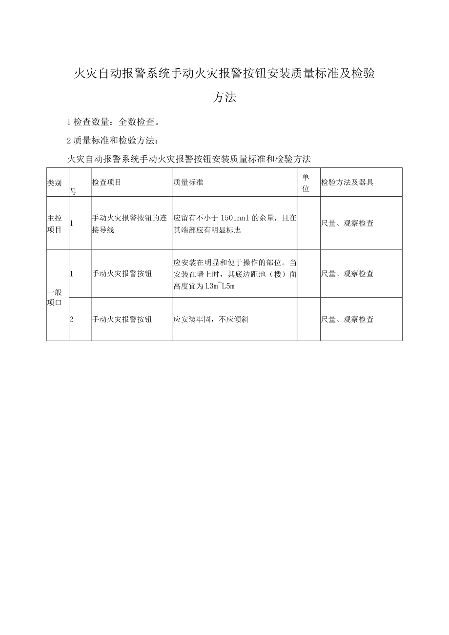 火灾自动报警系统手动火灾报警按钮安装质量标准及检验方法.docx_第1页