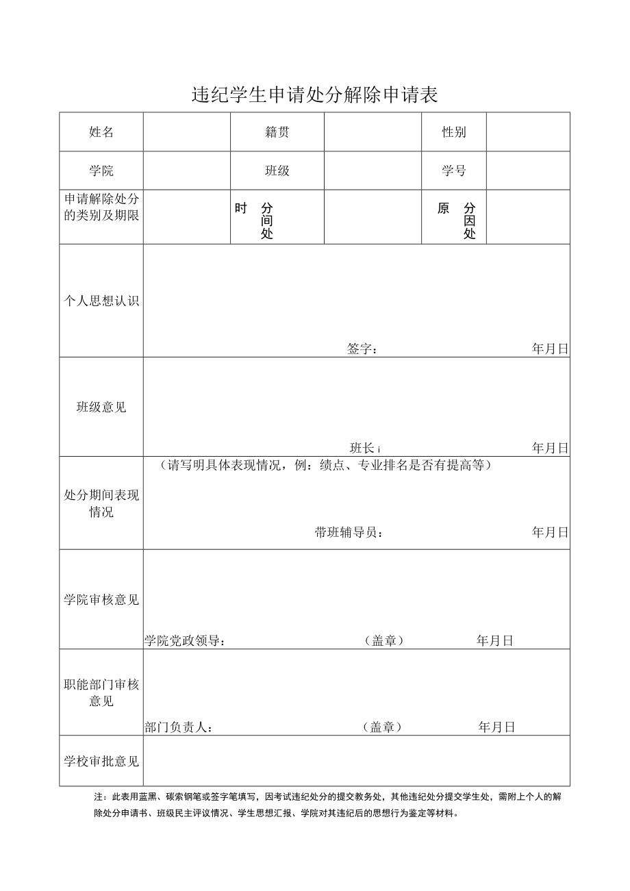 违纪学生申请处分解除申请表.docx_第1页