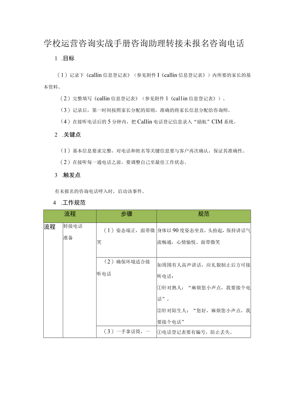 学校运营咨询实战手册咨询助理转接未报名咨询电话.docx_第1页