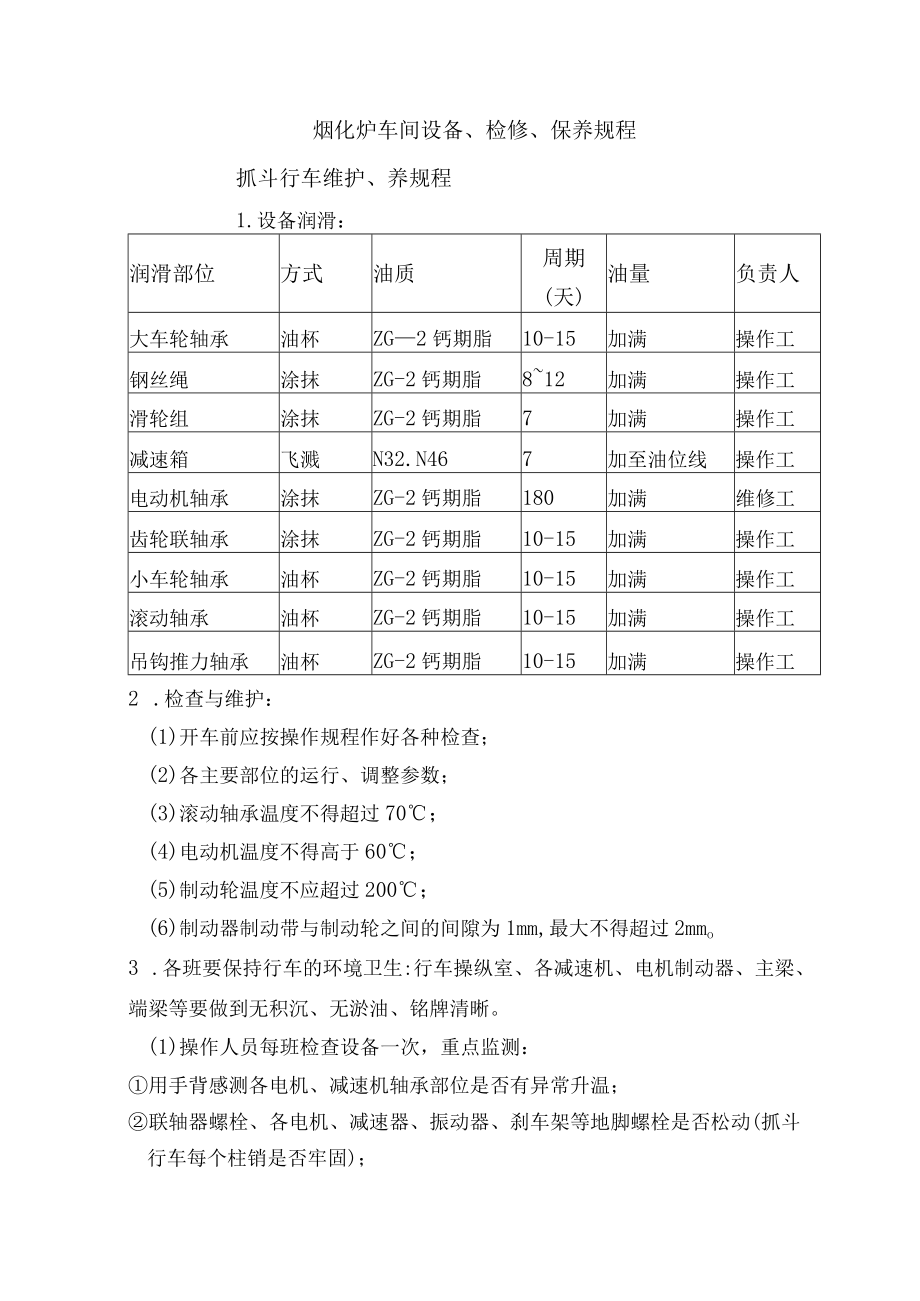 烟化炉车间设备-抓斗行车维护、养规程.docx_第1页