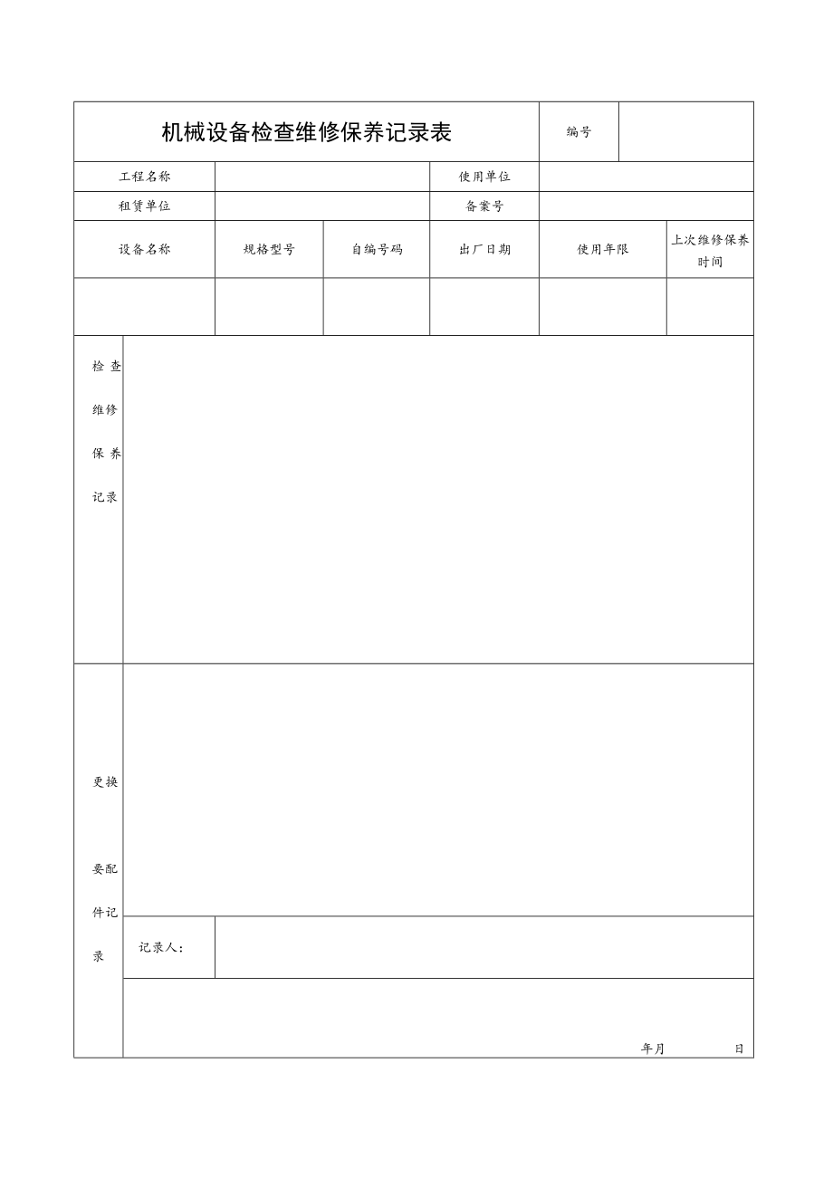 机械设备检查维修保养记录表.docx_第1页