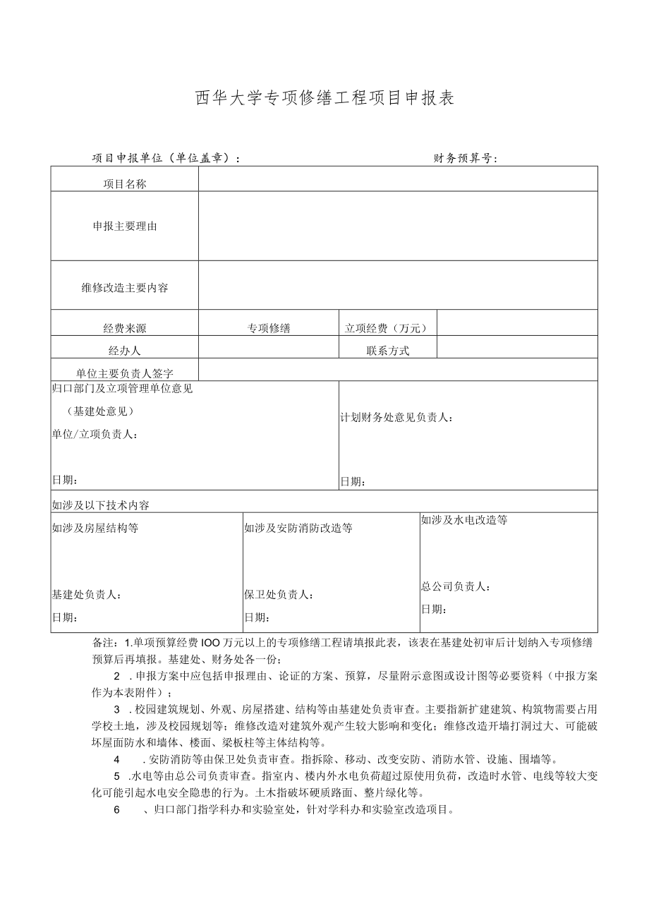 西华大学专项修缮工程项目申报表.docx_第1页