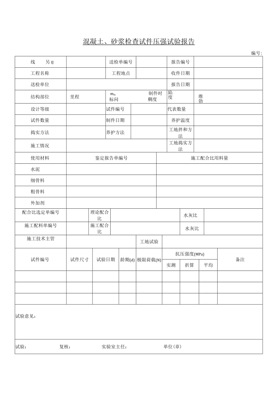 混凝土、砂浆检查试件压强试验报告.docx_第1页