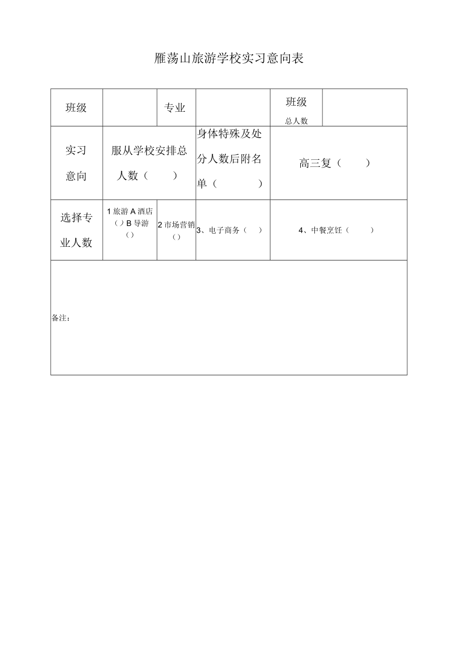 雁荡山旅游学校实习意向表.docx_第1页