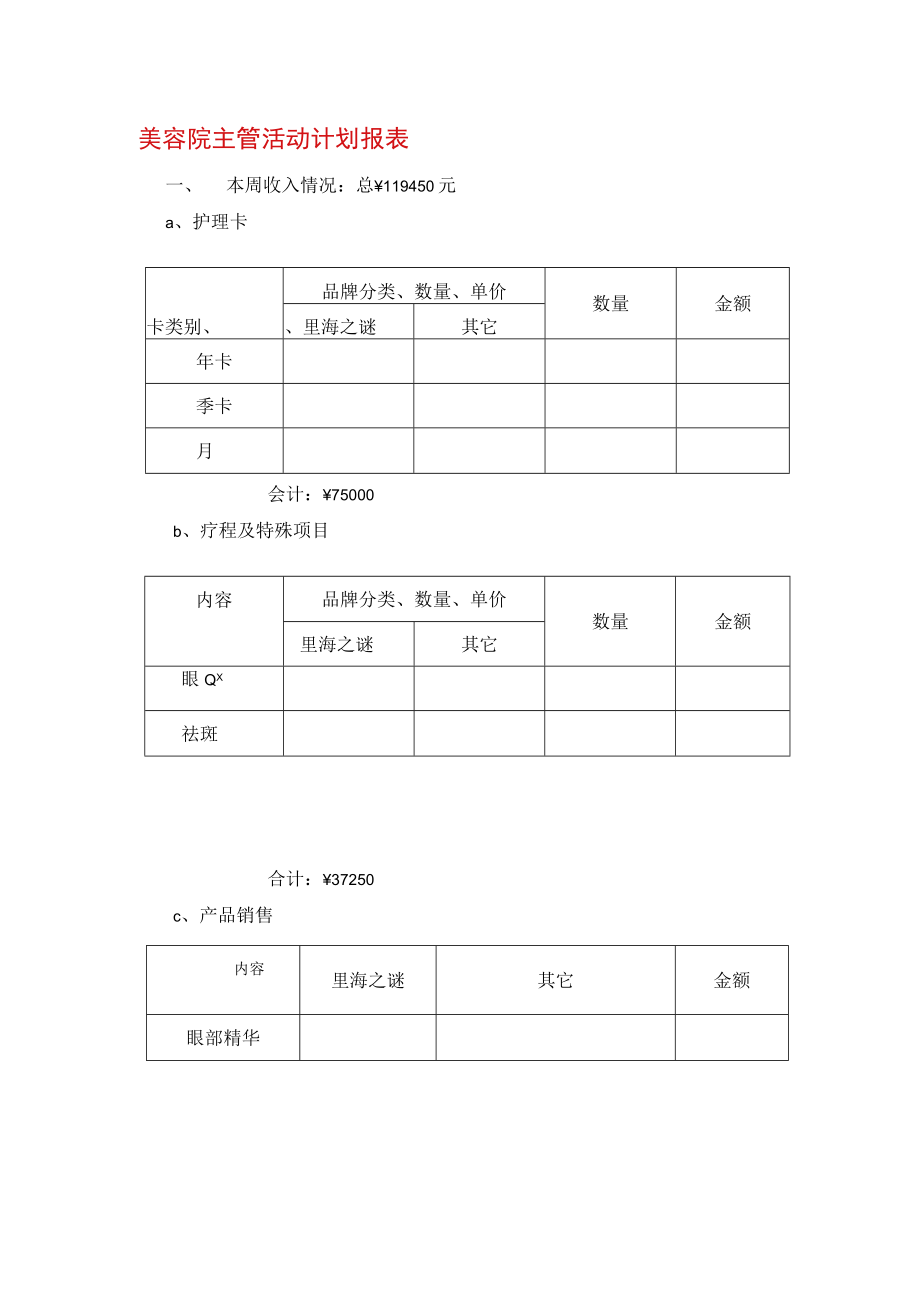 美容院主管活动计划报表.docx_第1页