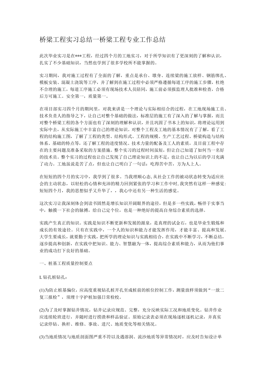 桥梁工程实习总结归纳_桥梁工程专业工作总结归纳.docx_第1页