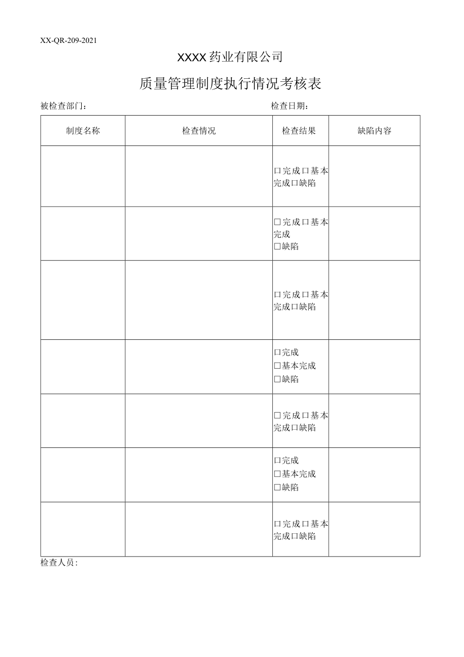 质量管理制度执行情况检查表.docx_第1页