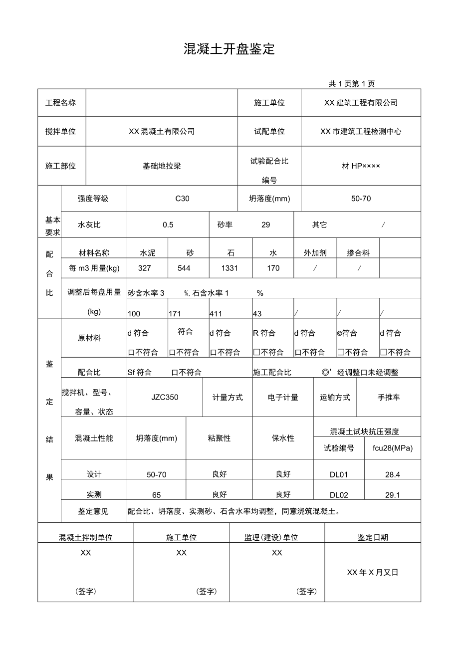 混凝土施工记录.docx_第1页