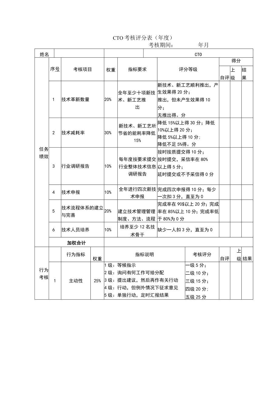 年度绩效考核表（CTO.CEO）.docx_第1页