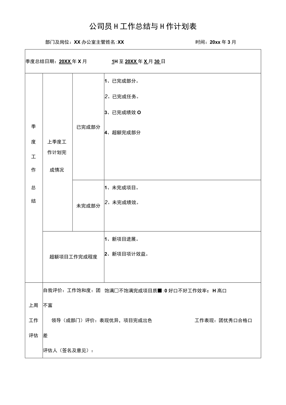 公司员工工作总结与工作计划表.docx_第1页