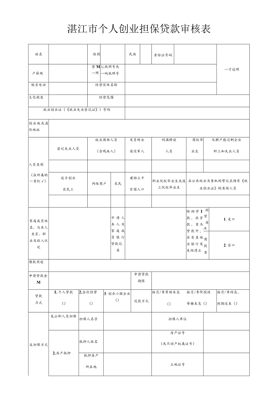 湛江市个人创业担保贷款审核表.docx_第1页