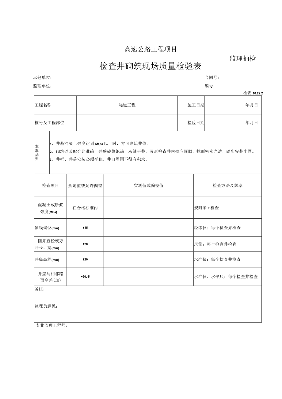 检查井砌筑检表（监理抽检）.docx_第1页