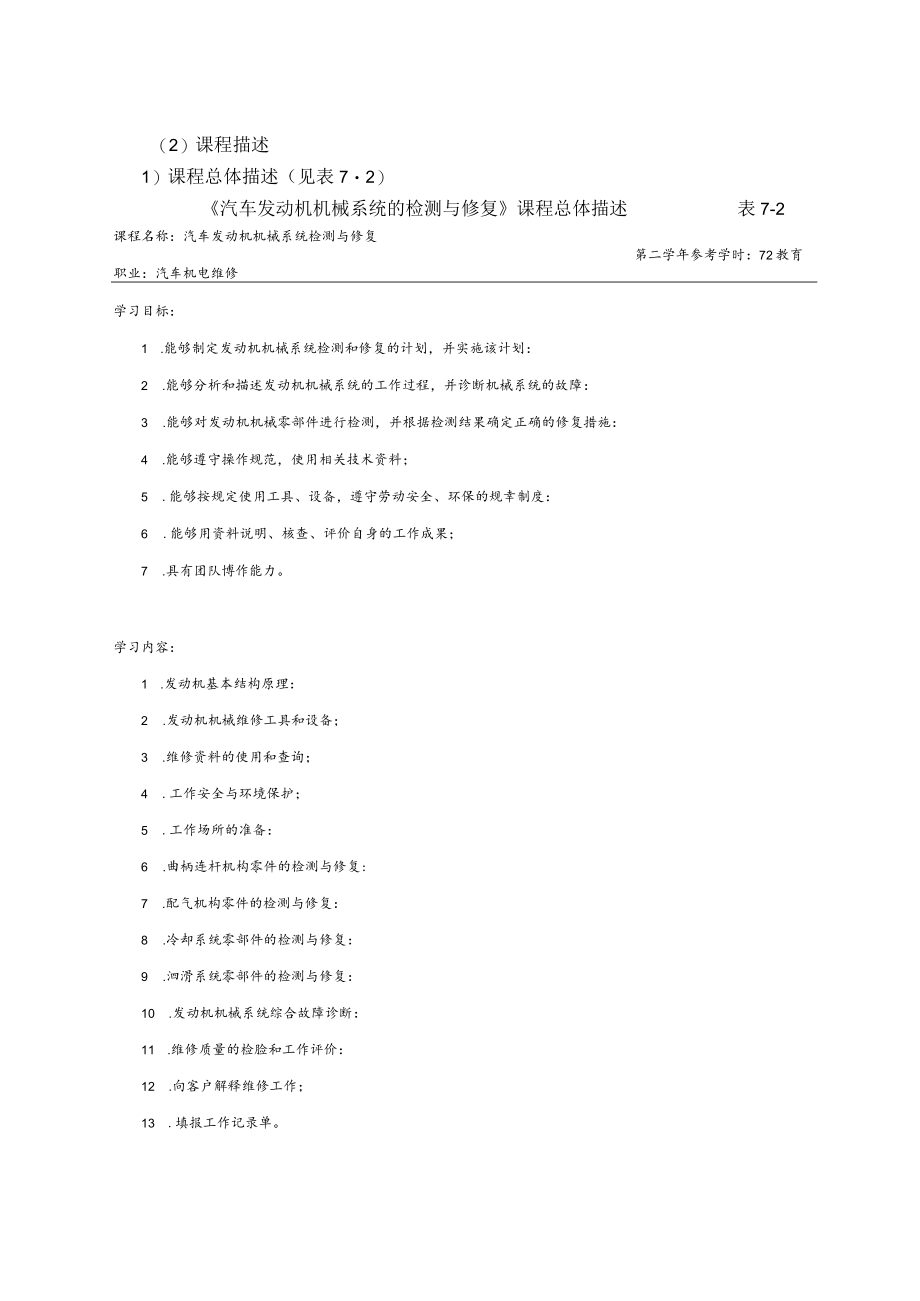 汽车发动机机械系统检测与修复课程教学内容与学时安排.docx_第2页