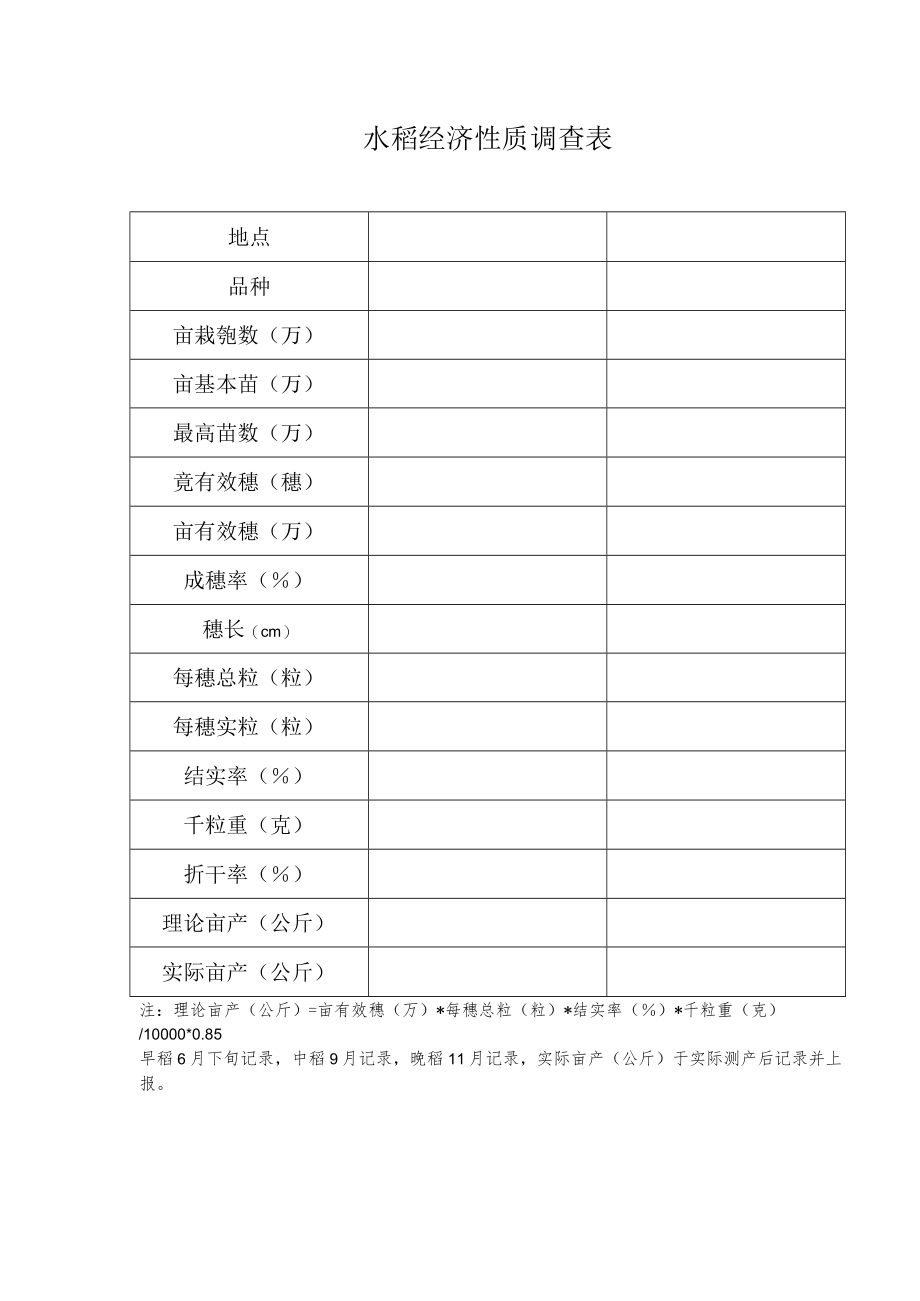 水稻经济性质调查表.docx_第1页