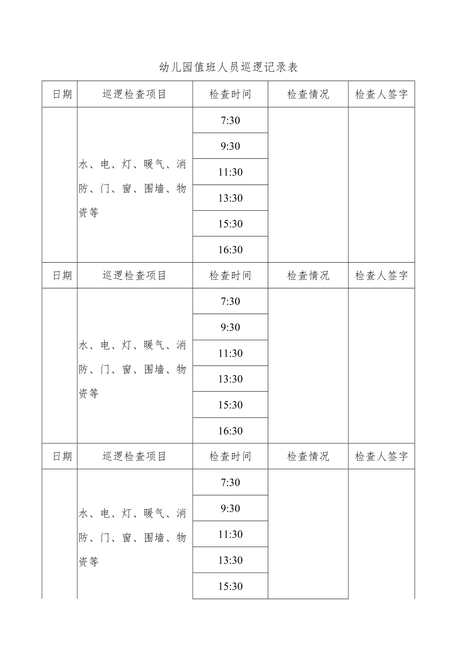 幼儿园值班人员巡逻记录表.docx_第1页