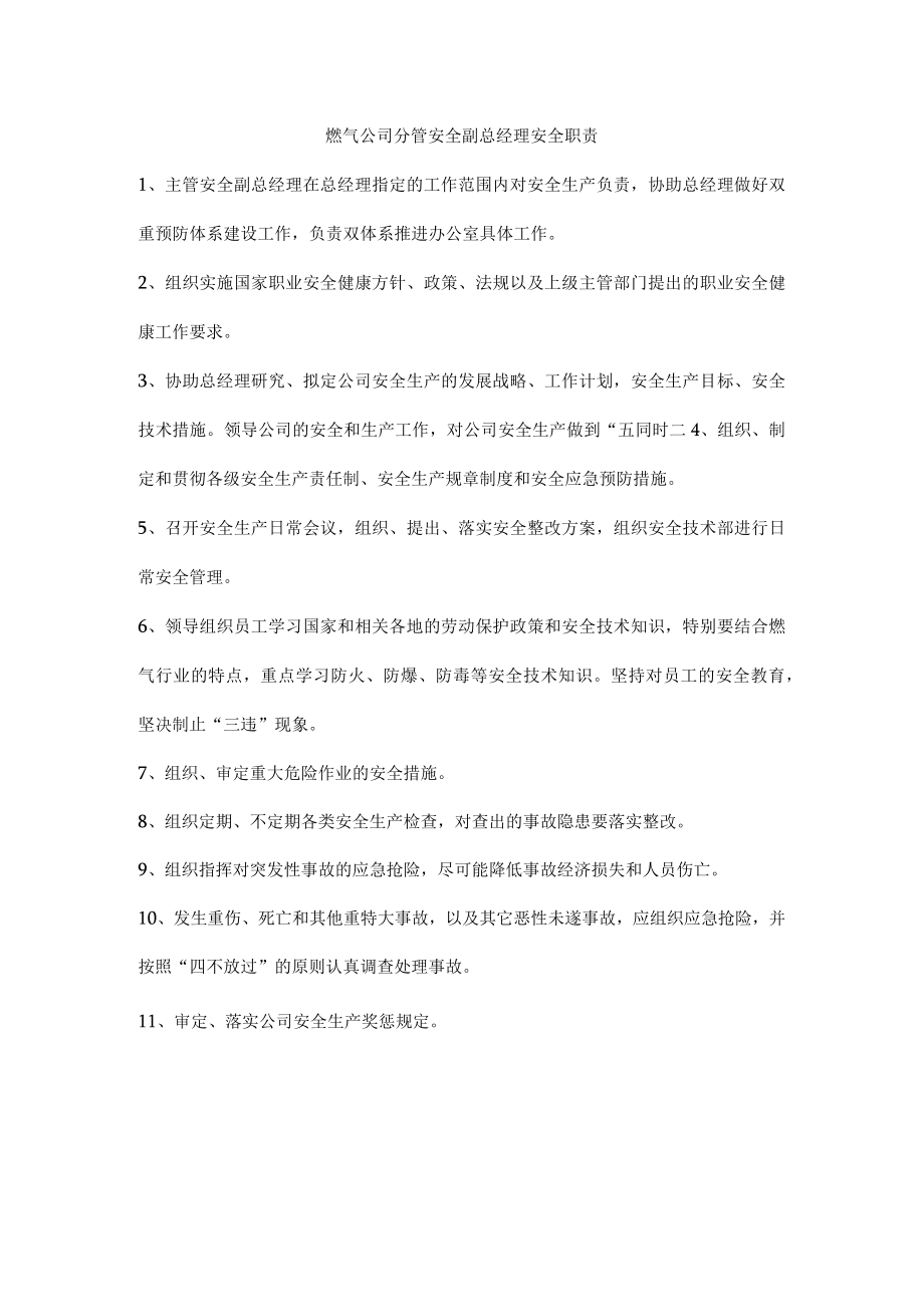 燃气公司分管安全副总经理安全职责.docx_第1页