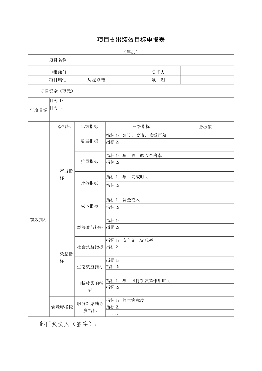 项目支出绩效目标申报表部门负责人签字.docx_第1页