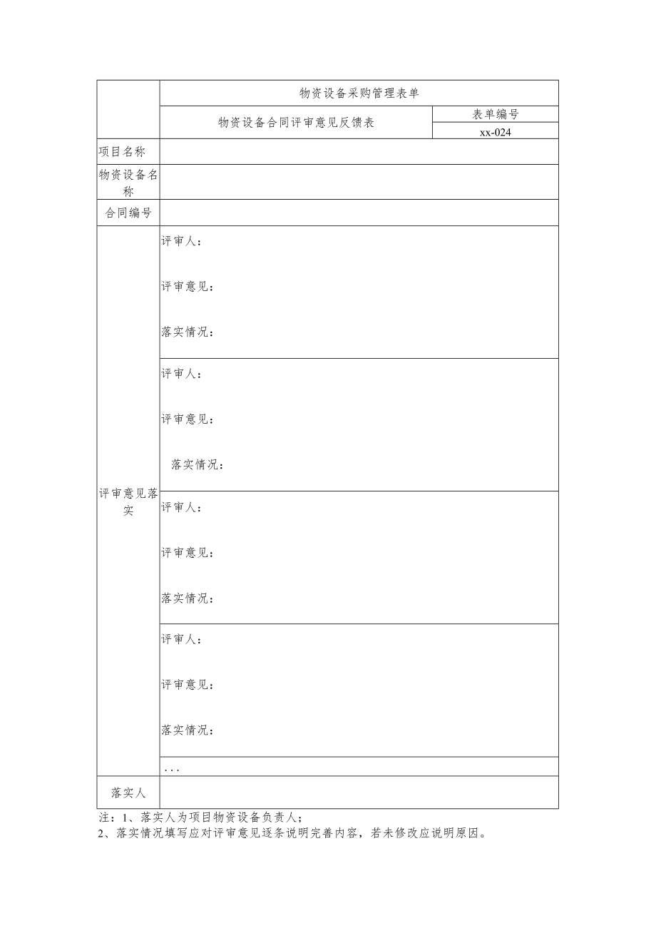 物资设备合同评审意见反馈表.docx_第1页