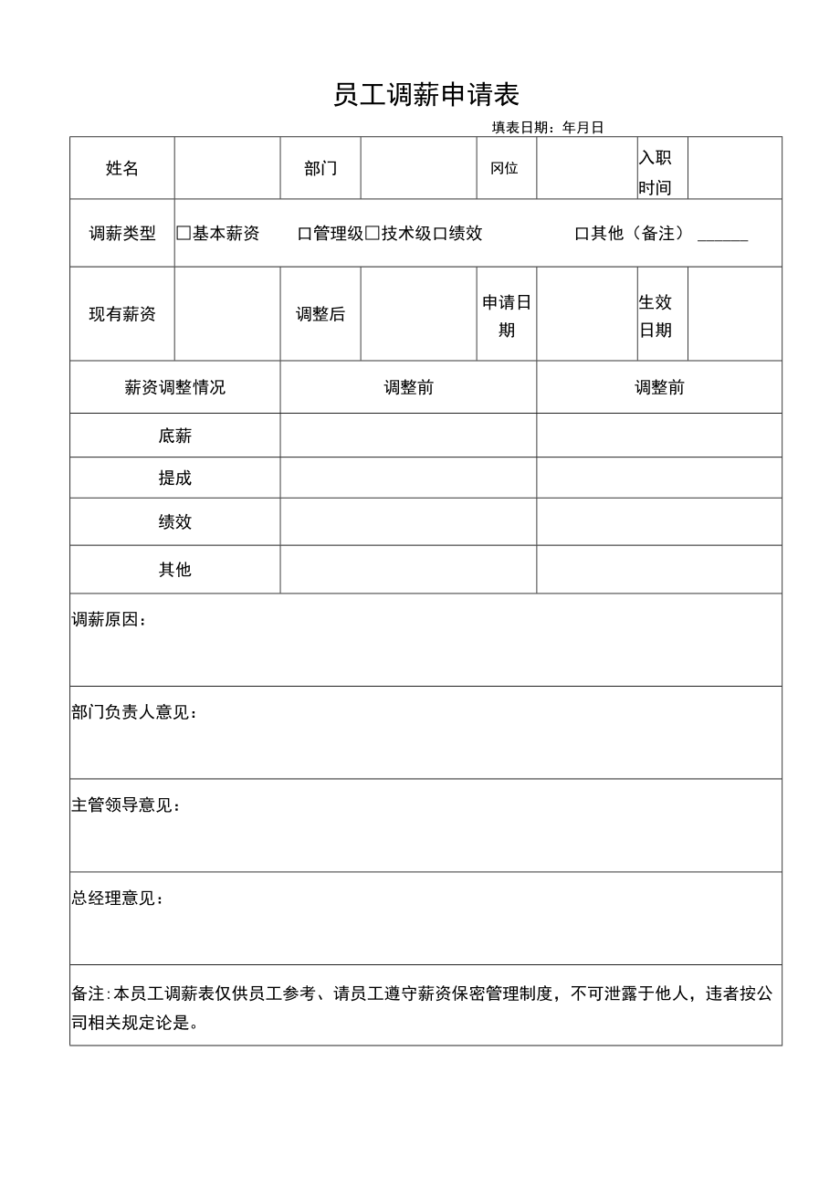 企业工厂通用员工调薪申请表.docx_第1页