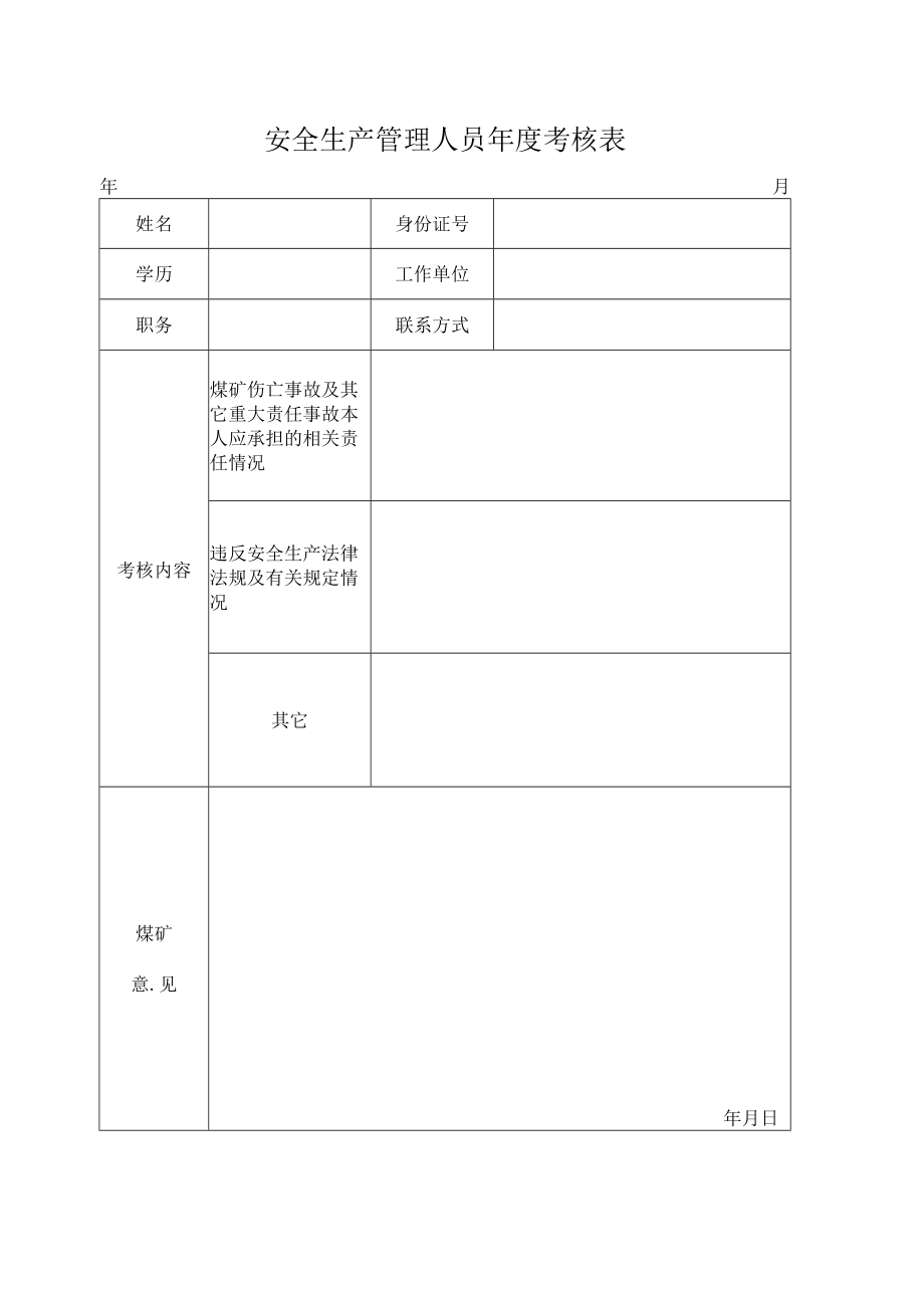 安全生产管理人员年度考核表.docx_第1页