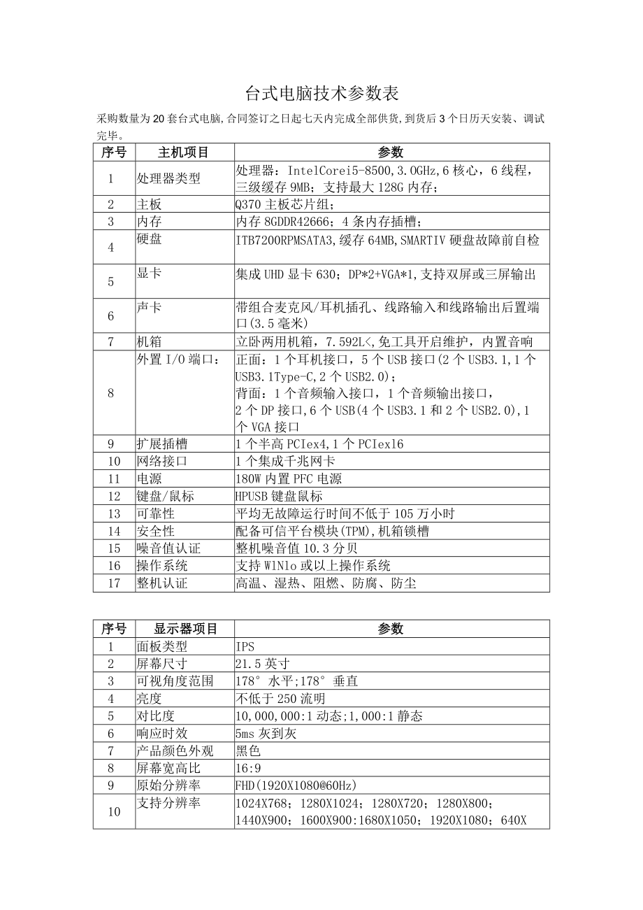 台式电脑技术参数表.docx_第1页