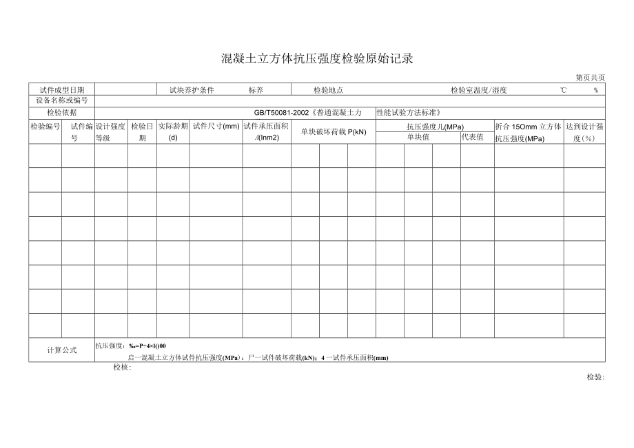 混凝土立方体抗压强度原始记录.docx_第1页