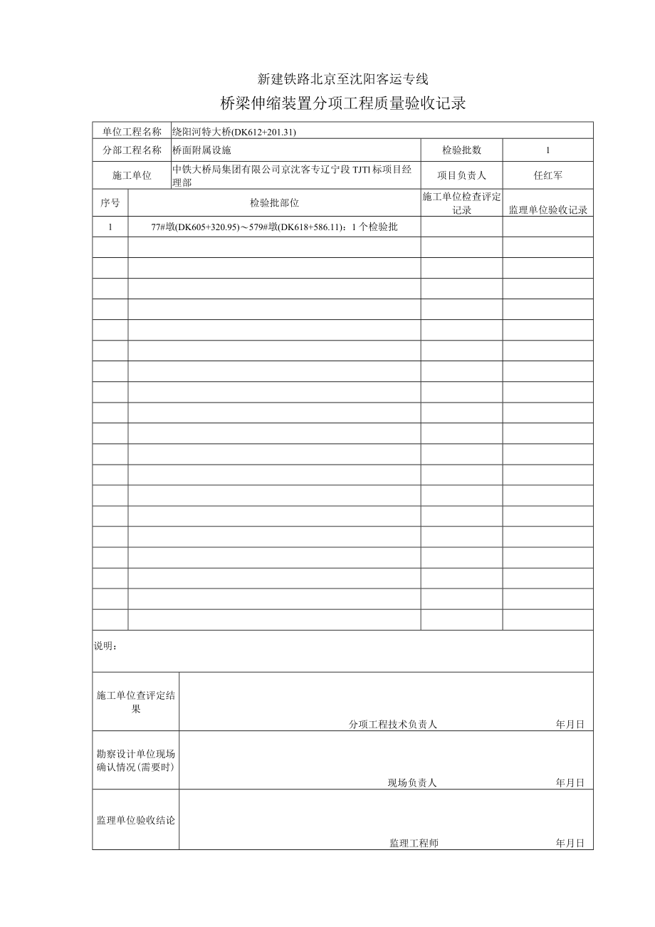 桥梁伸缩装置分项工程质量验收记录 - 绕阳河 -.docx_第1页