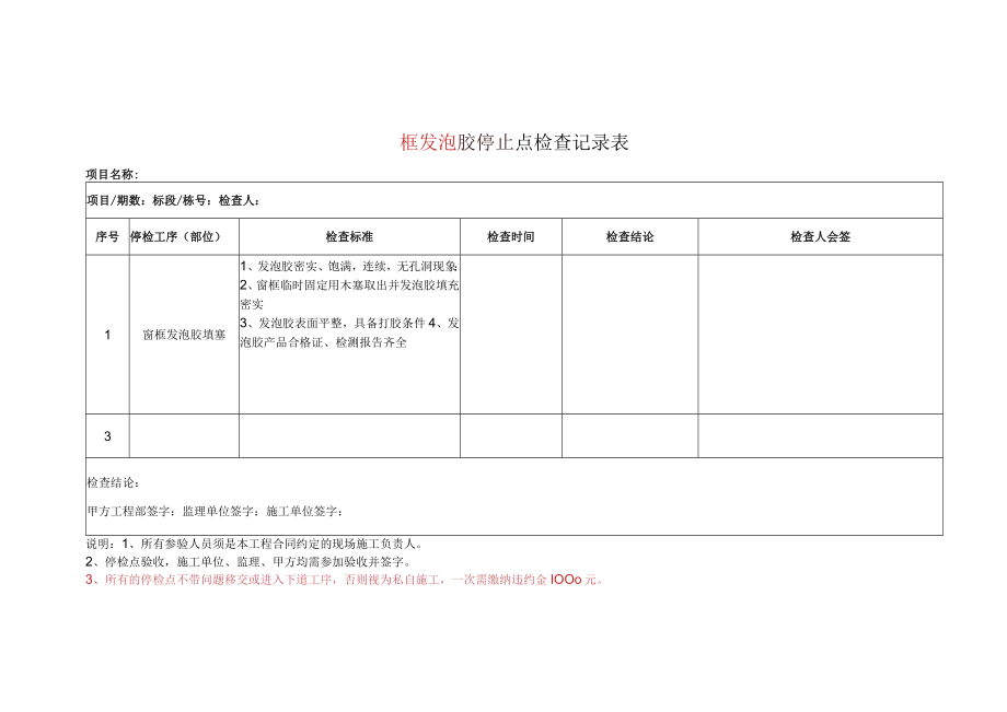 框发泡胶停止点检查记录表.docx_第1页