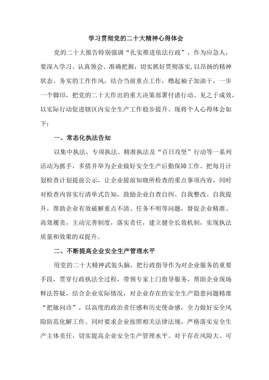 应急管理局防汛抗旱人员学习贯彻党的二十大精神心得体会三篇.docx_第1页