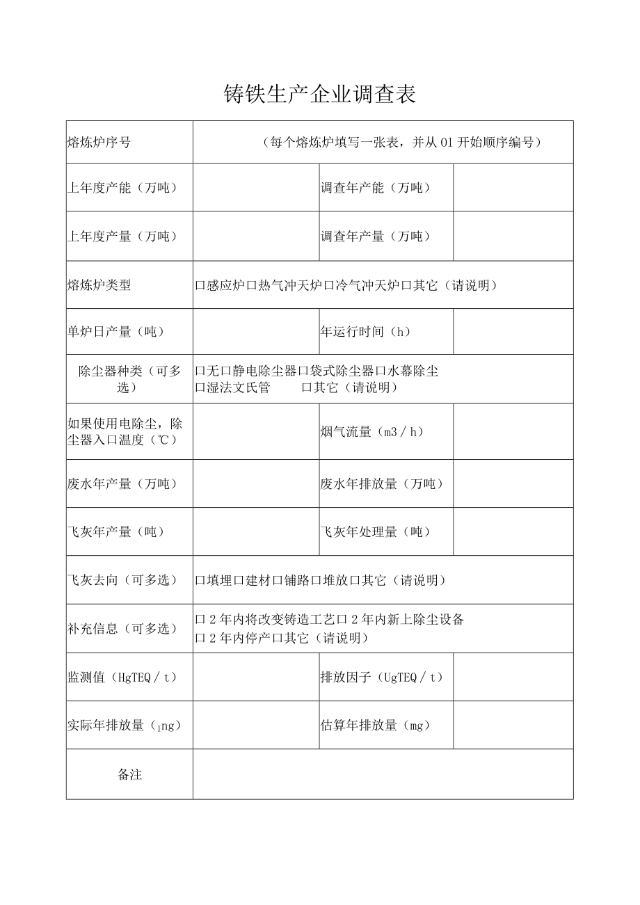 铸铁生产企业调查表.docx_第1页