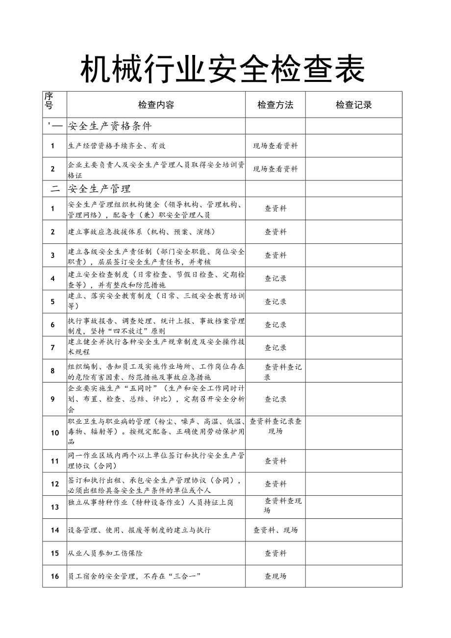 机械行业安全检查表.docx_第1页