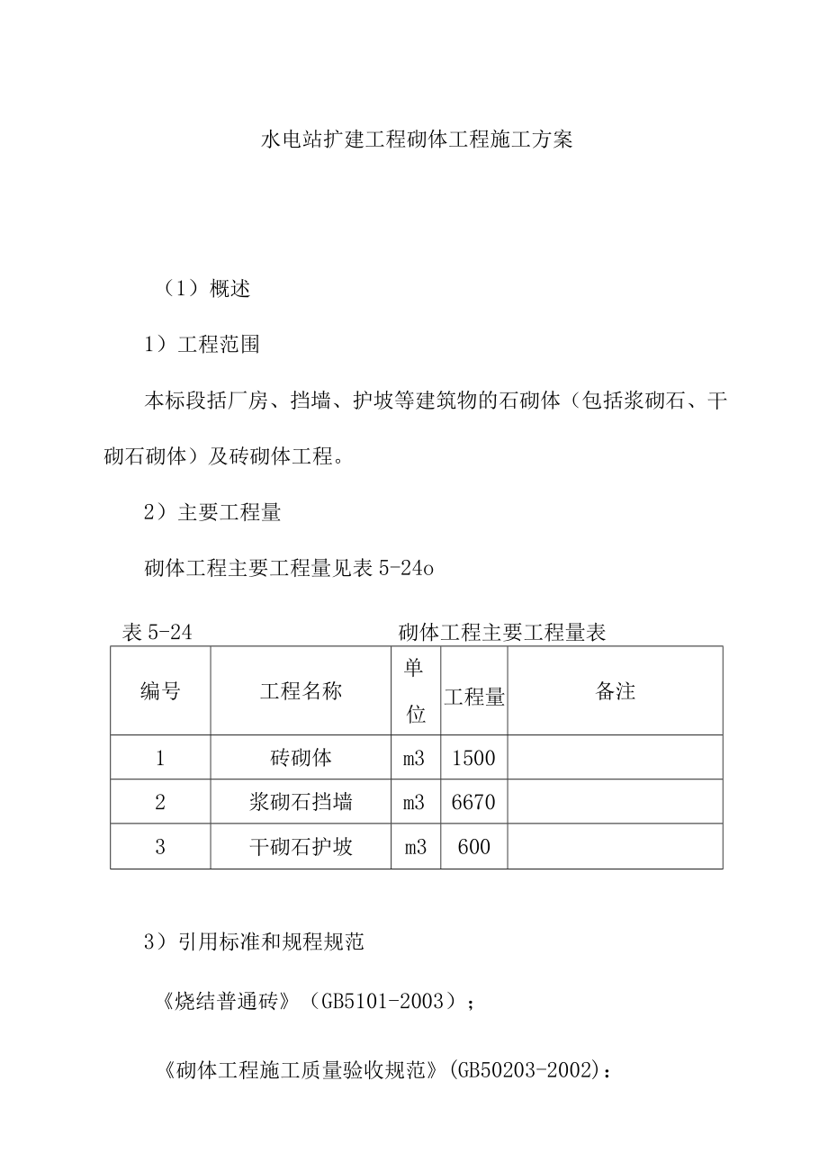 水电站扩建工程砌体工程施工方案.docx_第1页