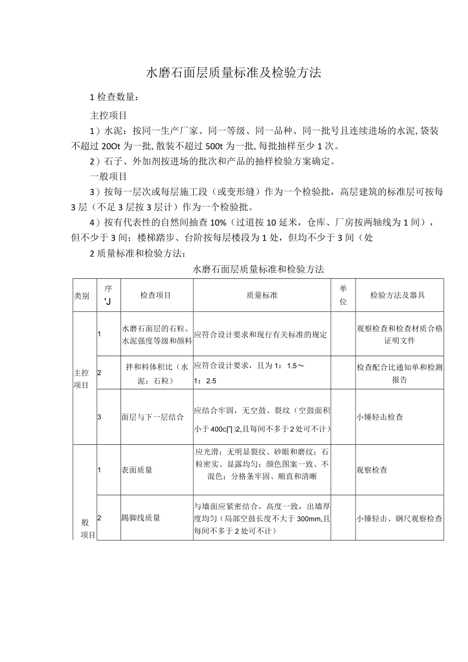 水磨石面层质量标准及检验方法.docx_第1页