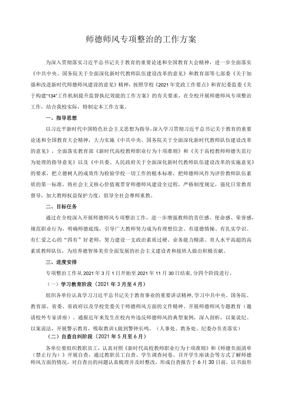 师德师风专项整治的工作方案.docx_第1页